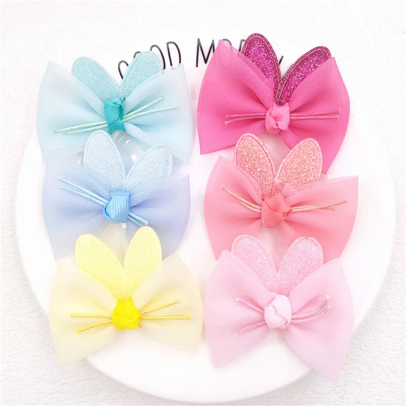 20Pcs Mesh Bowknot Rabbit Ear Applique per fai da te Baby Hair Clip Hat Headwear artigianato patch Decor Ornament accessori di abbigliamento