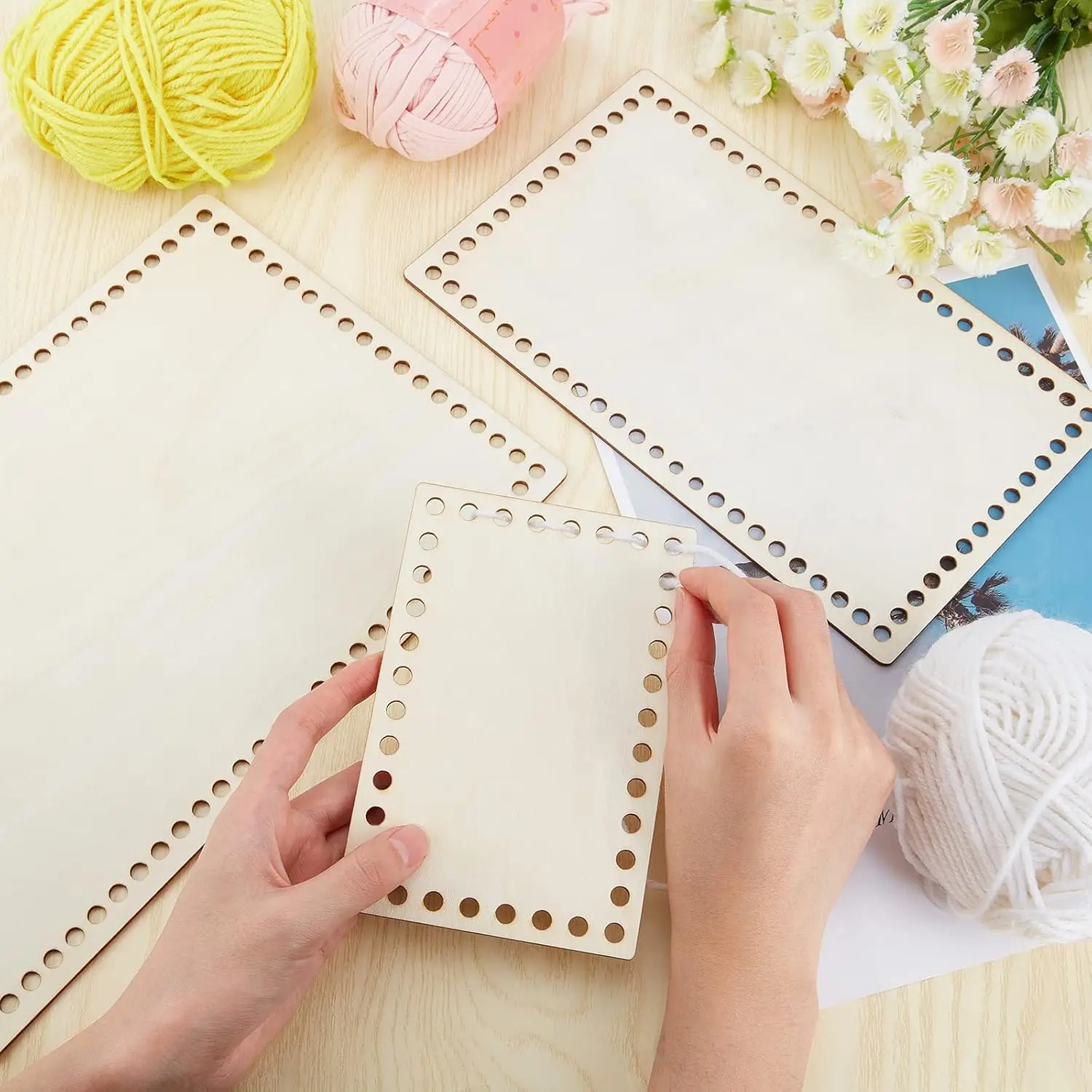 3 Size Wooden Basket Bottom Rectangle Blank Natural Crochet Basket Wood Base Knitting Supplies for DIY Knitting Crochet
