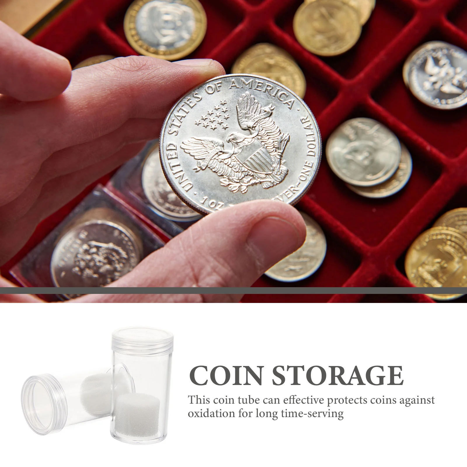 2 Pcs Coin Storage Tubes Holder Coins Collecting Container Whole Volume Supplies