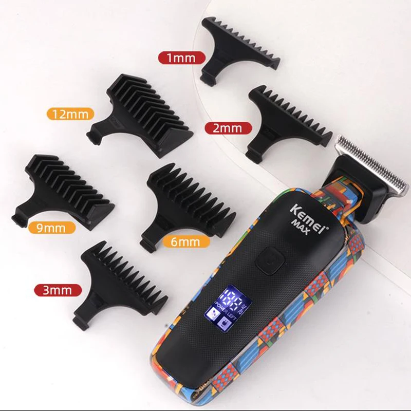 Kemei KM-MAX5090 recarregável máquina de cortar cabelo aparador elétrico para homens impresso graffiti máquina corte cabelo profissional aparador