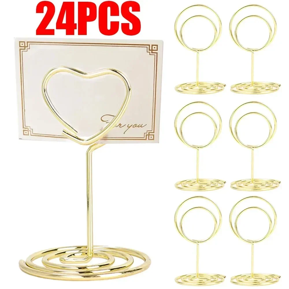 24/1PCS Metal Place Card Holders Photo Clip Stands Wedding Table Number Name Sign Stand Birthday Party Home Decoration Supplies