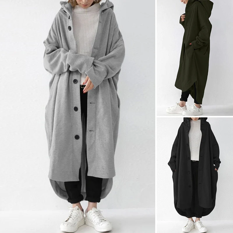 

New 2023 Women's Hooded Mid-Length Coat Autumn Winter Fashion Outerwear Cotton Polyester Long Sleeve Pear Shape Fit