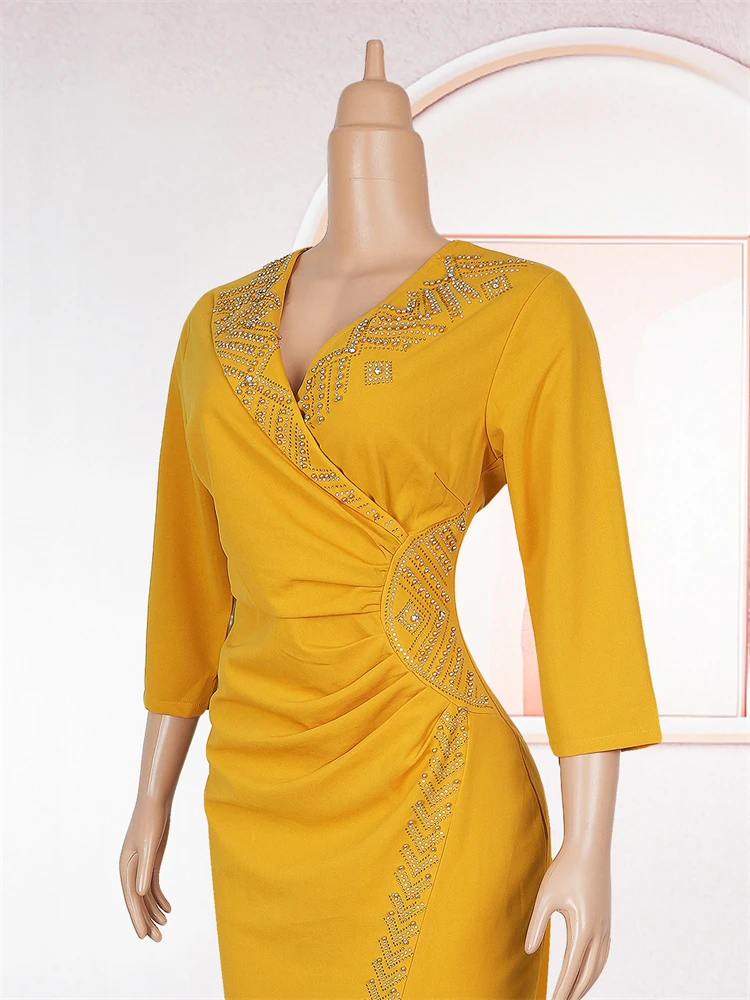 PARTY PROM Dresses สําหรับผู้หญิง V คอ Bodycon Maxi Robes 2025 แอฟริกาเสื้อผ้า Elegant Office LADIES ชุดตุรกีไนจีเรียชุด