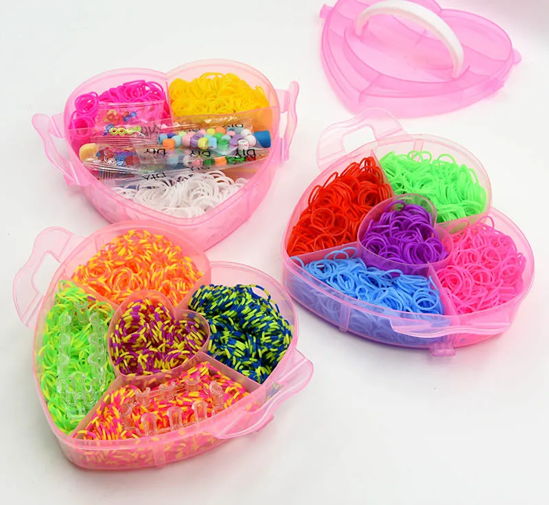 DIY Toy Rubber Loom Bands  Heart Box Set Kid Bracelet Silicone Rubber Bands Elastic Weave Loom Bands Children Arts Crafts Toys