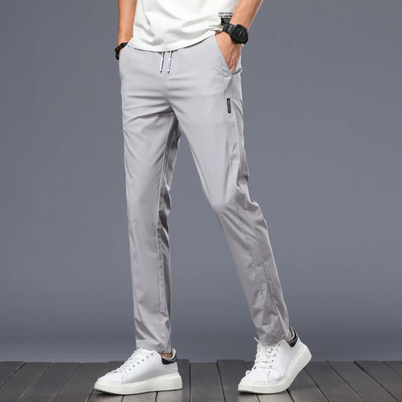 

Men's Pants Casual Ice Silk Elastic Pants Loose-Fit Plus Size Ultra-Thin Quick-Dry Sports Straight-Leg Trousers Summer