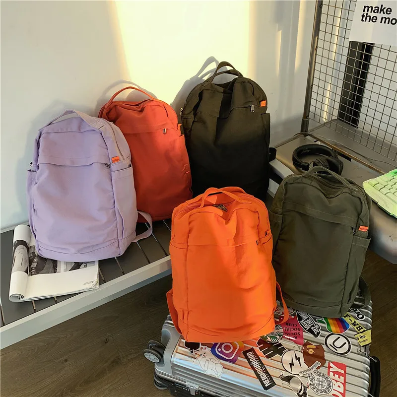 Annmouler 2022 New Women Backpack Canvas Rucksack Casual Solid Color Daypack Large Capacity School Bag for Unisex Book Bag