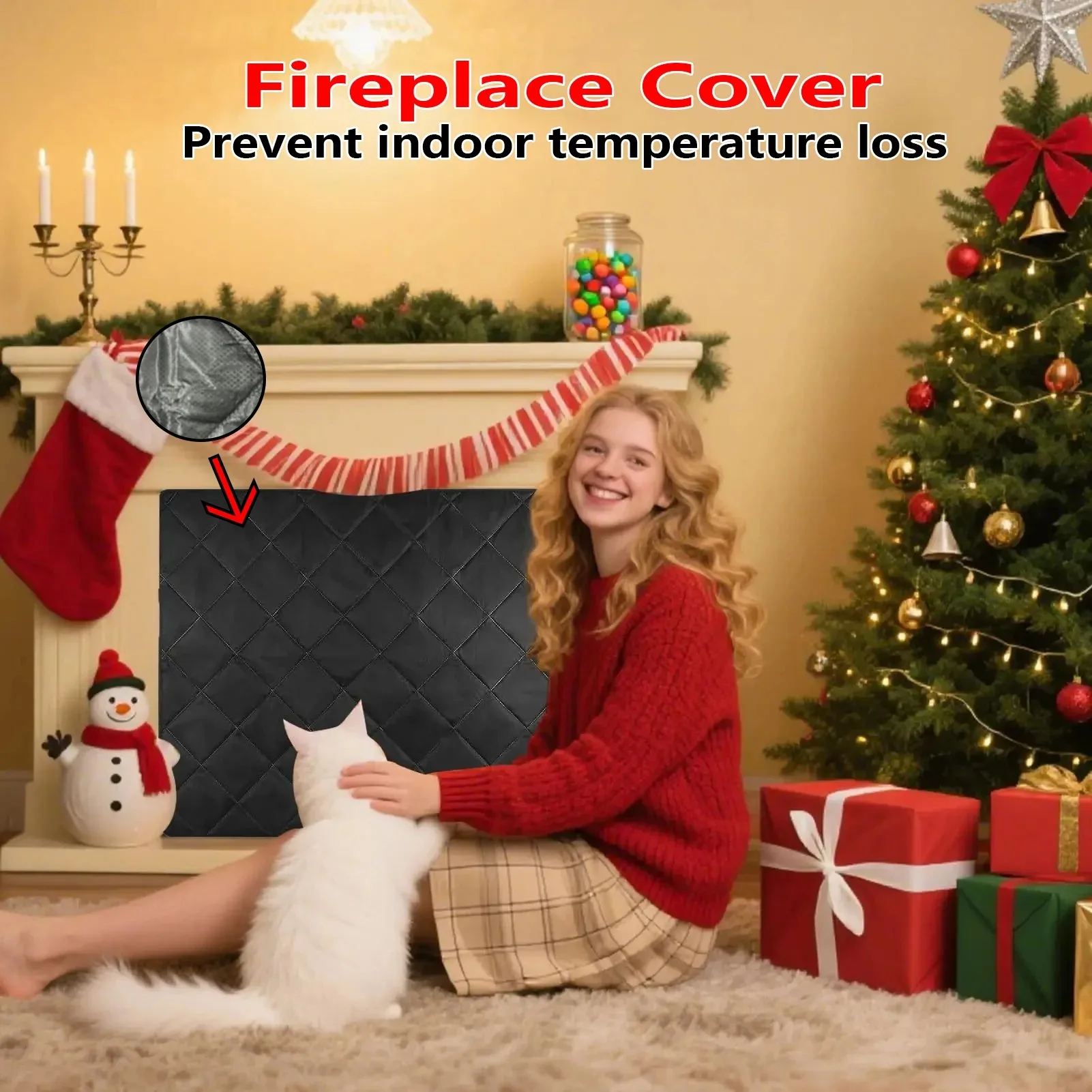 Oxford Cloth Fireplace Cover Is Heat-Insulating, Windproof, Heat-Resistant, Energy-Saving, Dust-Proof, and Hole Free