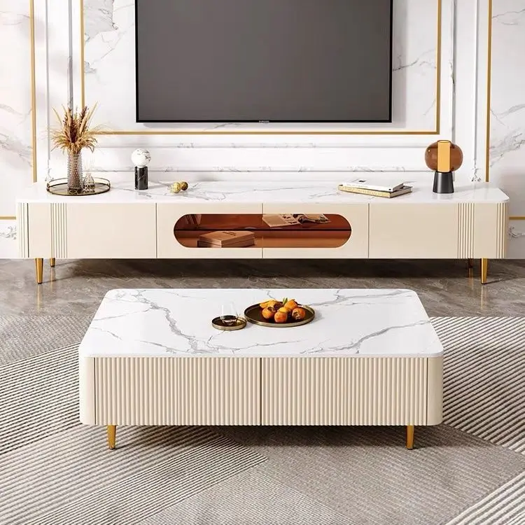 

TV cabinet coffee table rock slab combination modern simple living room household small apartment minimalist modern bathroom