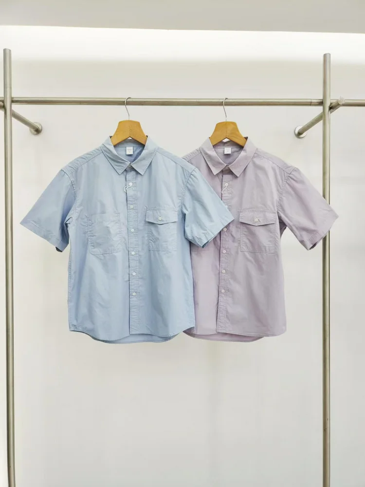 

New American Trendy Workwear ort Sve irt Pure Cotton Waed Lightweight Breathable Loose Casual Cotton irt Men Summer