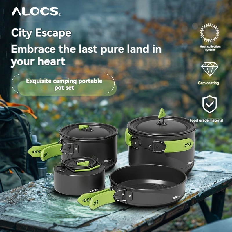 ALOCS Camping Cookware Set, Outdoor Stove, Kettle,Frying pan, Picnic Equipment, Complete Set of Cookware