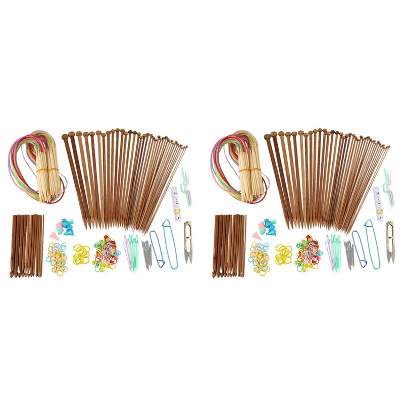 AS94-Knitting Needles Set-36 Pairs 18 Sizes Bamboo Circular Knitting Needles + 72 Single Pointed Bamboo Knitting Needles
