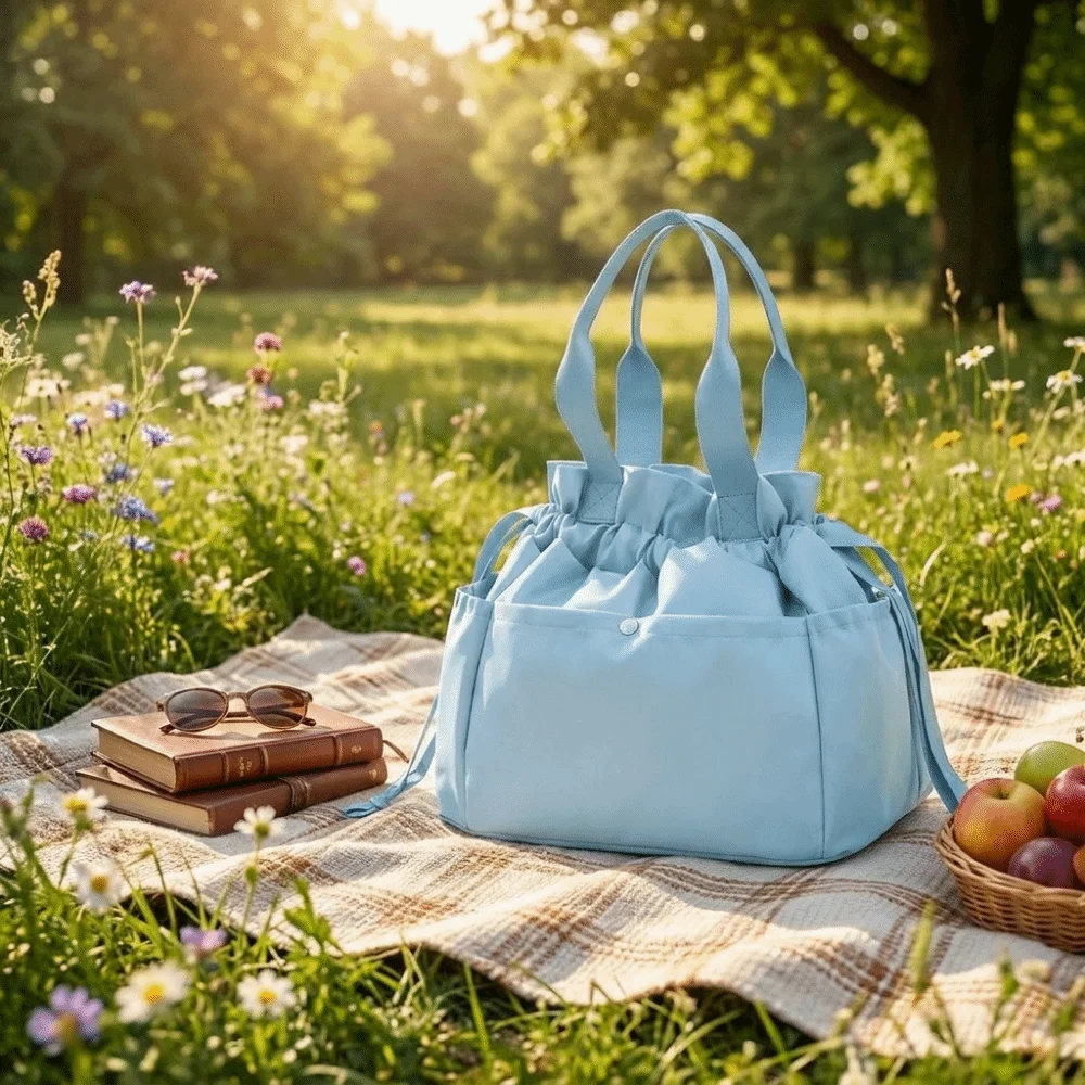 Thickened Drawstring Lunch Box Bag Multi-Pocket Design Easy To Clean Hand Carrying Insulated Bag Bundle Mouth Large Capacity