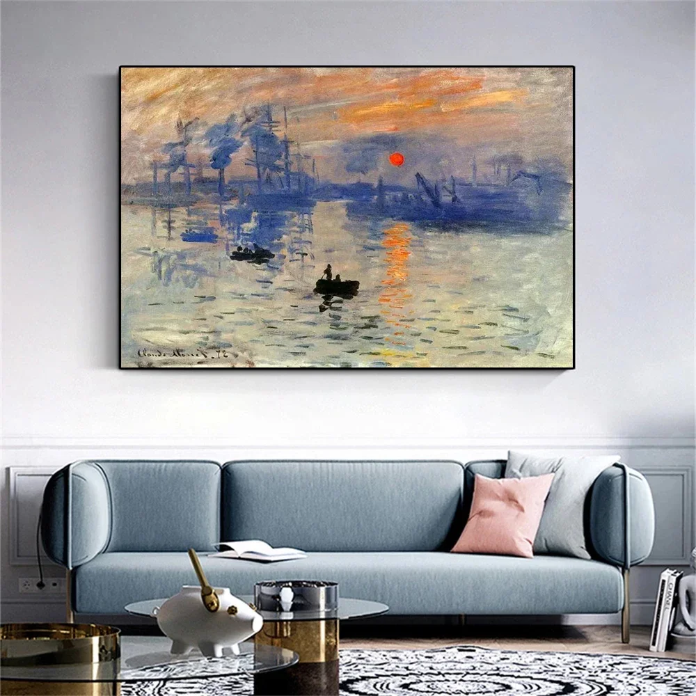 Famous Artist Monet Artworks Sunrise Impression Oil Painting Printed on Canvas Abstract Landscape Wall Art Pictrue Home Decor