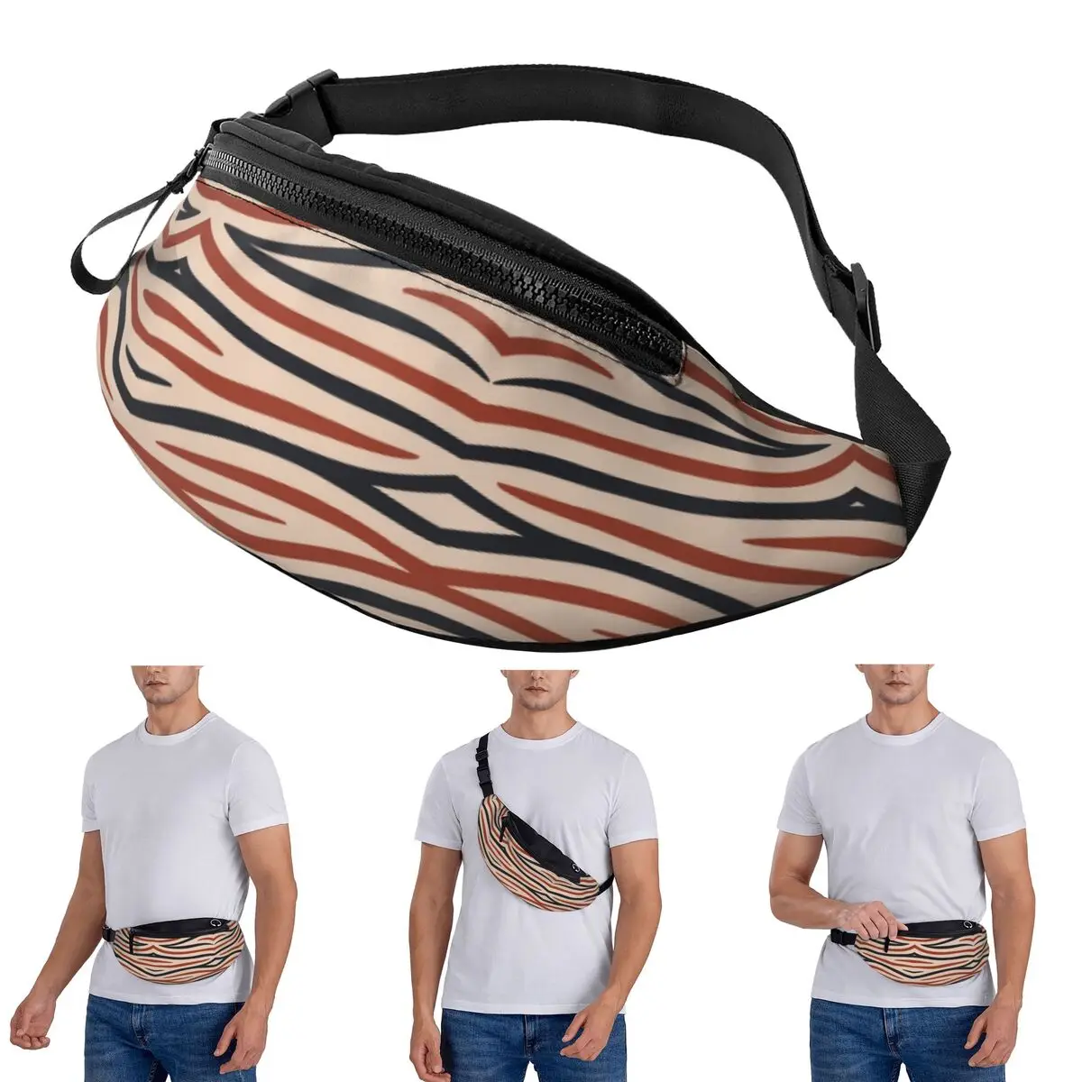 

Crossbody Waist Bag Zebra Animal Print Terracotta And Navy Men Women Fanny Pack Travel Running Money Phone Pouch