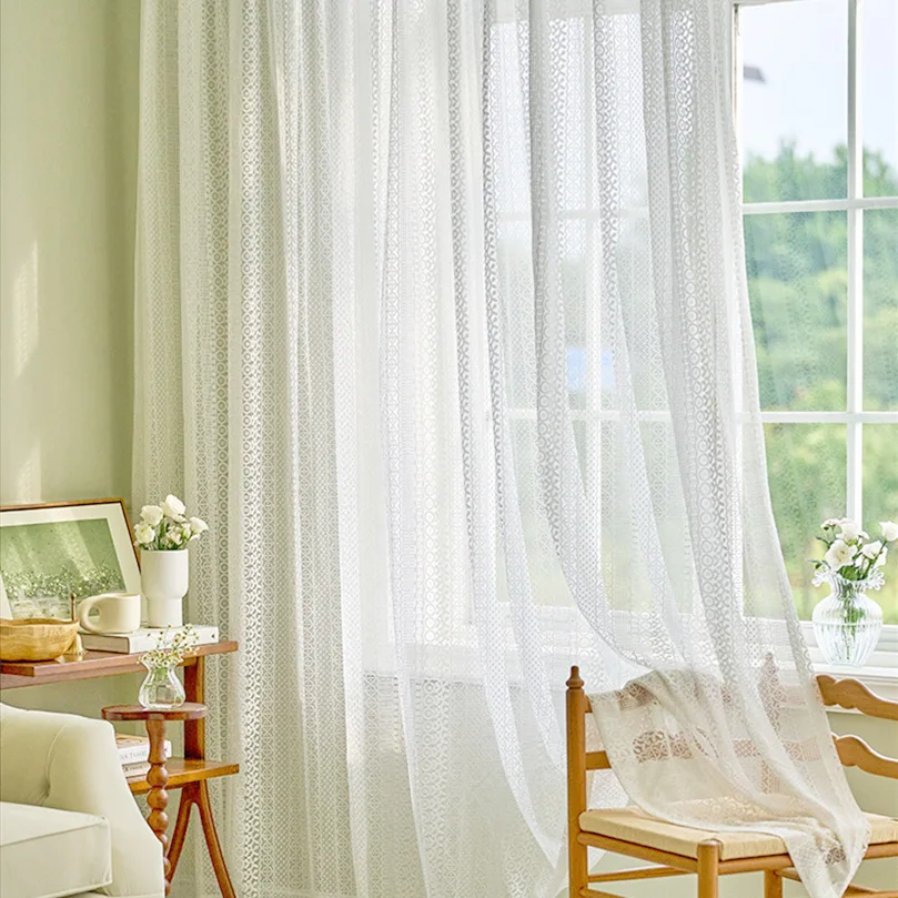 Lace Curtain Living Room Dining Room Bedroom Balcony Light and Opaque Gauze Curtain Customization