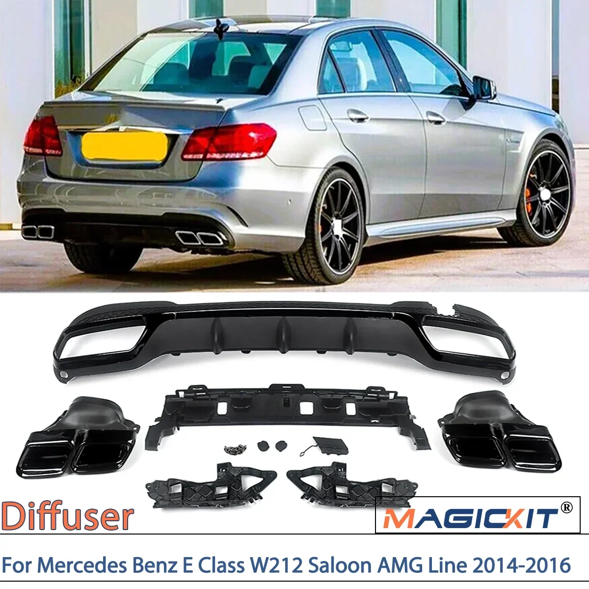 Rear Bumper Diffuser For Mercedes Benz E Class W212 Saloon with AMG Line 2014-2016 AMG E63 Style Gloss Black Accessories