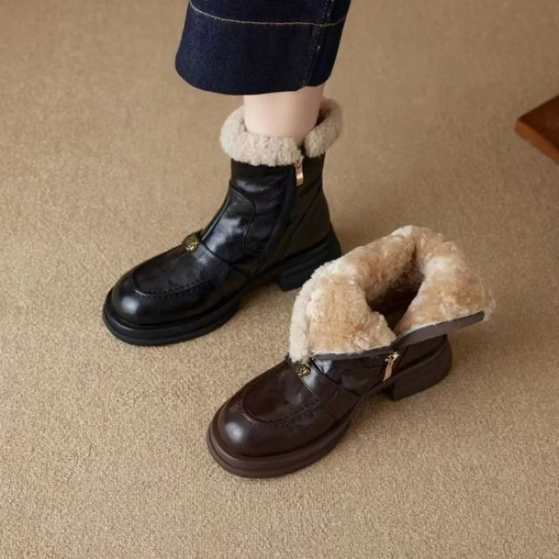

2025New Year Winter Fleece-Lined Cotton Boots Thick Sole Comfortable Soft Snow Boots for Women