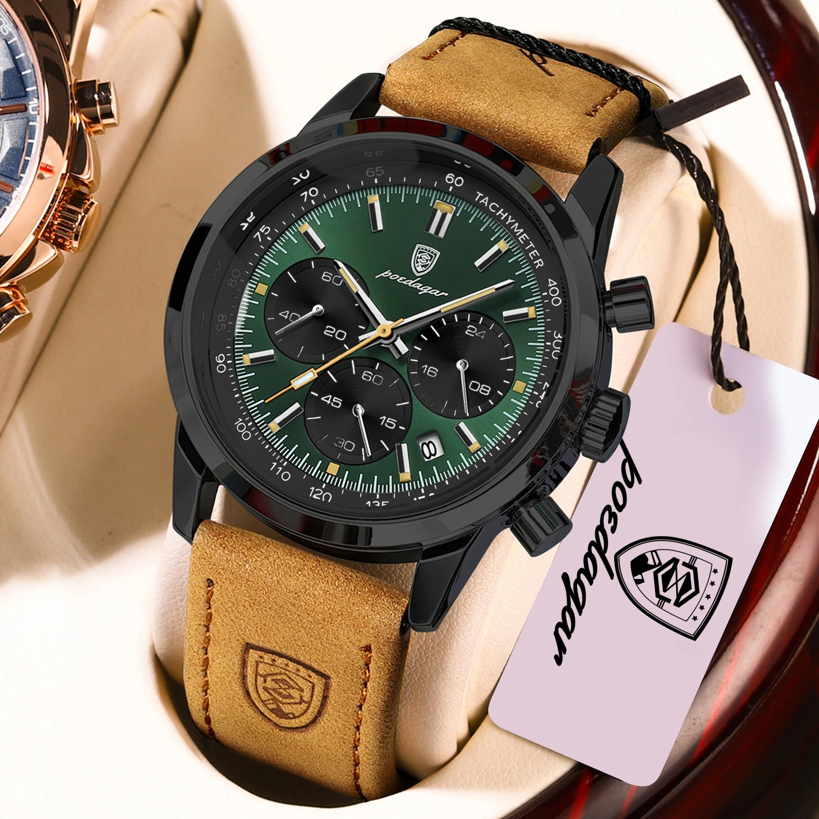 POEDAGAR Top Marke männer Quarzuhr Wasserdicht Leucht Chronograph Military Mann Uhr Luxus Mode Leder Uhren Für Männer 5