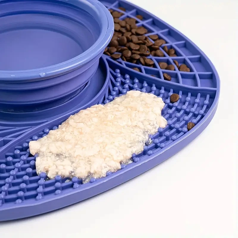 Ciotola per mangiatoia lenta per gatti tappetino multifunzionale per cani in gomma morbida tappetino per leccare il gatto Anti-soffocamento con ciotola pieghevole per cibo e acqua