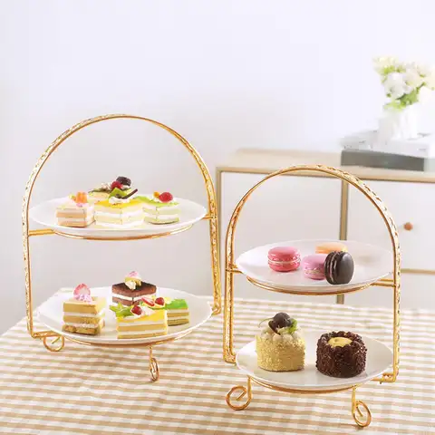 Decorative Metal Cupcake Stand Two Tiers Dessert Tray for Kitchen Living Room Tea Party Buffet Display