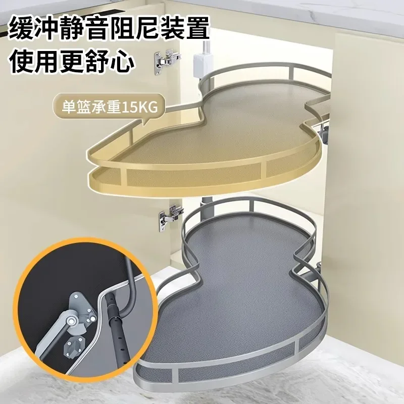 Corner basket Kitchen cabinet Corner built-in seasoning rack Double-layer storage Rotating little monster flying saucer bowl image 3