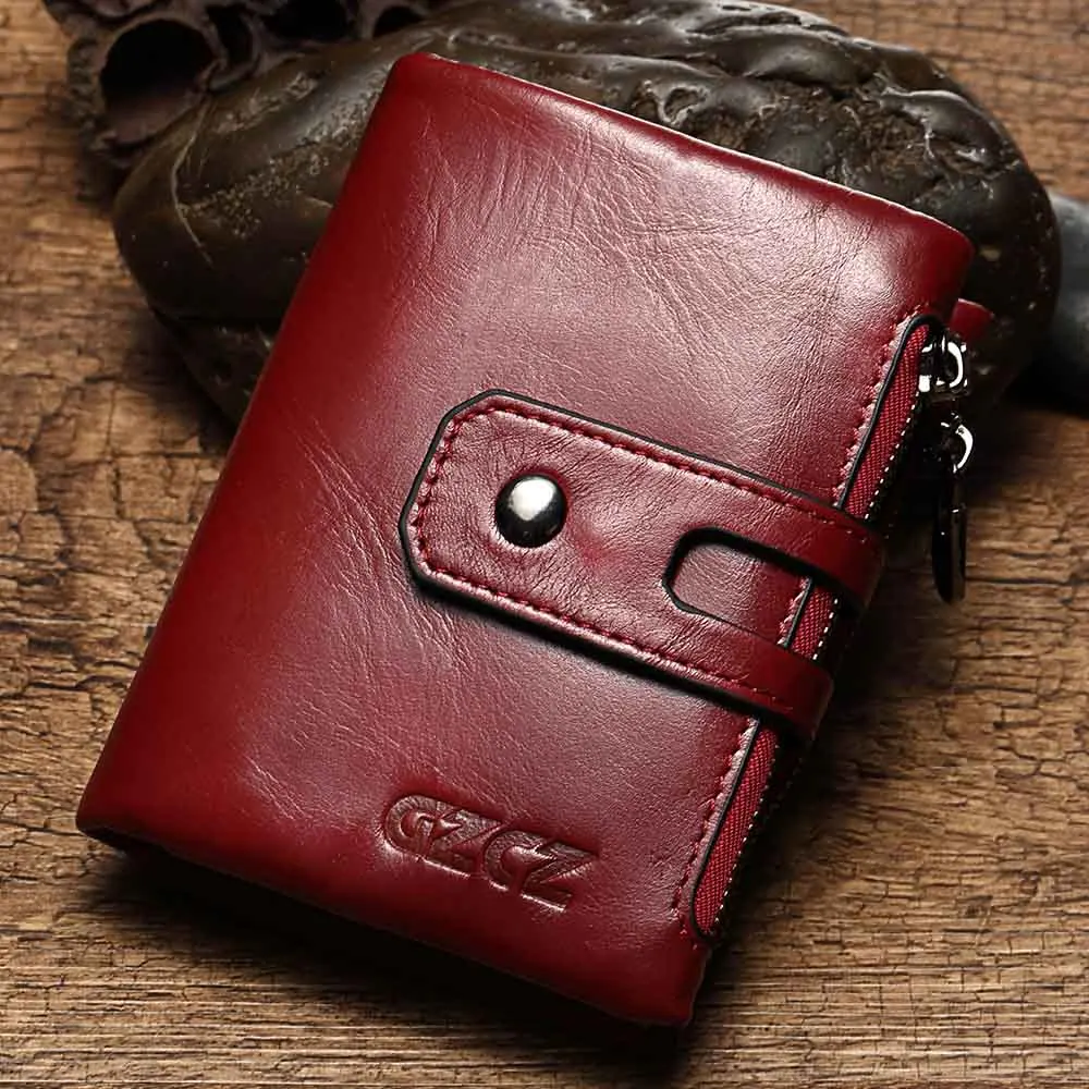 GZCZ RFID Mens Wallet Genuine Leather Vintage Card Holder Purse Short Women Fashion Clutch with Coin Pocket Portomonee