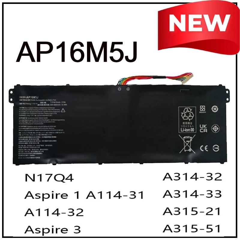 

AP16M5J Replacement Li-ion Laptop Battery for Acer A315-21 A114-31 A314-31 A515-51 ES1-523 N17Q4 N18Q13 A315-21/51 A314-31/32/33