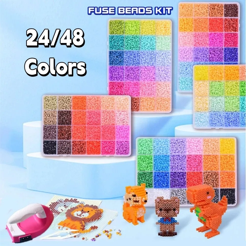 Colorful Bean Splicing Material Package Pegboard Sheets DIY Bean Splicing Tool Set Ironing Paper Iron Iron-on Bead Craft Kit