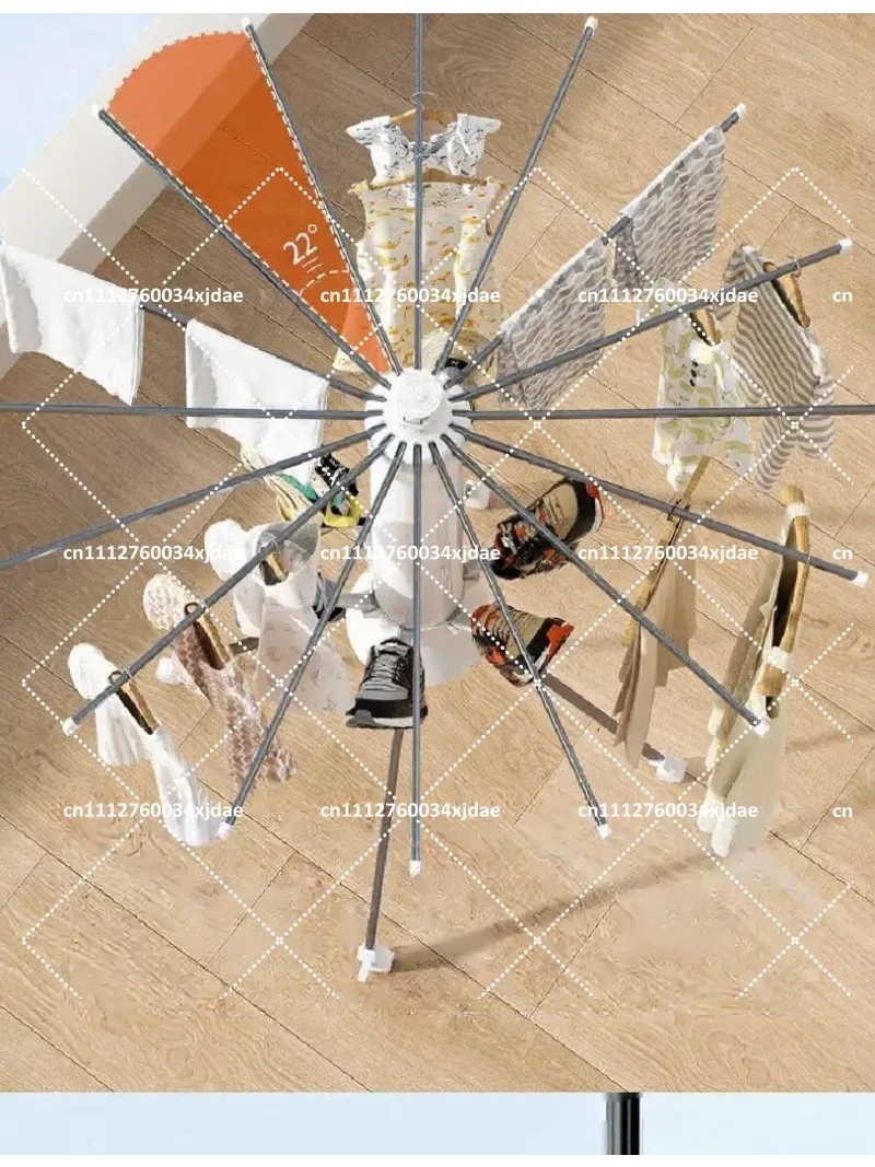 Folding Drying Rack for Balcony Home Floor Standing Octopus Hanging Rack Movable Invisible Aluminum Alloy Hanger