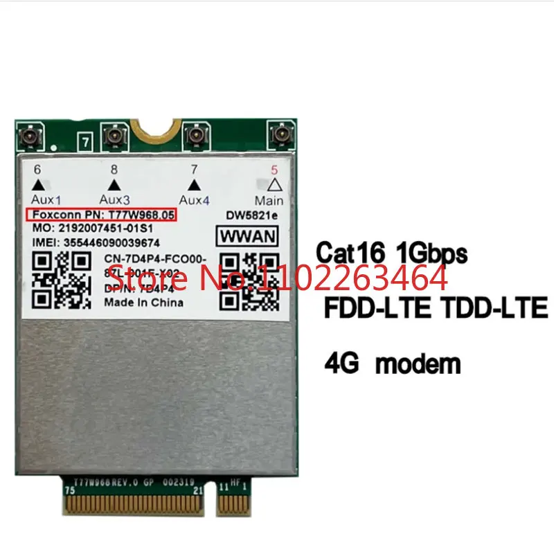 

Dell DW5821e T77W968 LTE Cat16 GNSS 5G WWAN Card Module for Lattitude 5420 5424 7424 Rugged Latitude 7400 / 7400 2-in