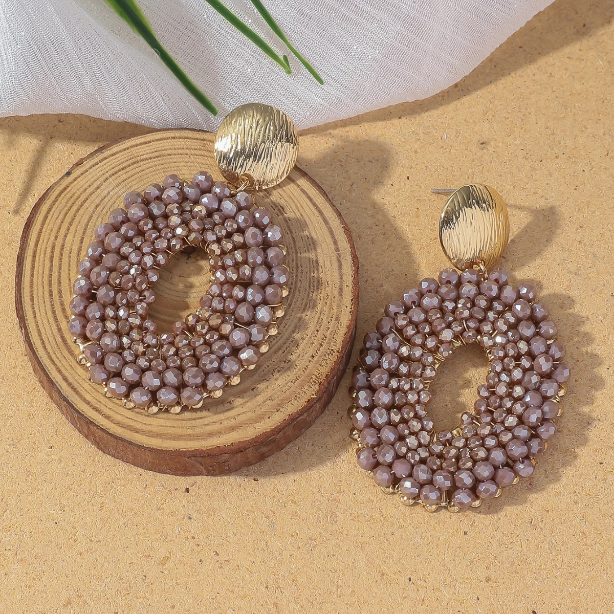Bohemian Vintage Oval Crystal Beaded Drop Earrings, Statement Gift