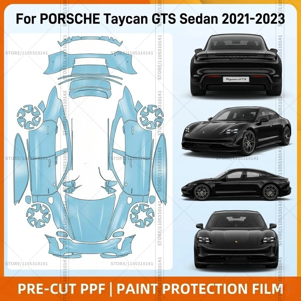 

Pre-Cut Paint Protection Film PPF Transparent Bumper Protector Automotive Clear Car Film For Porsche-Taycan-GTS-Sedan-2021-2023