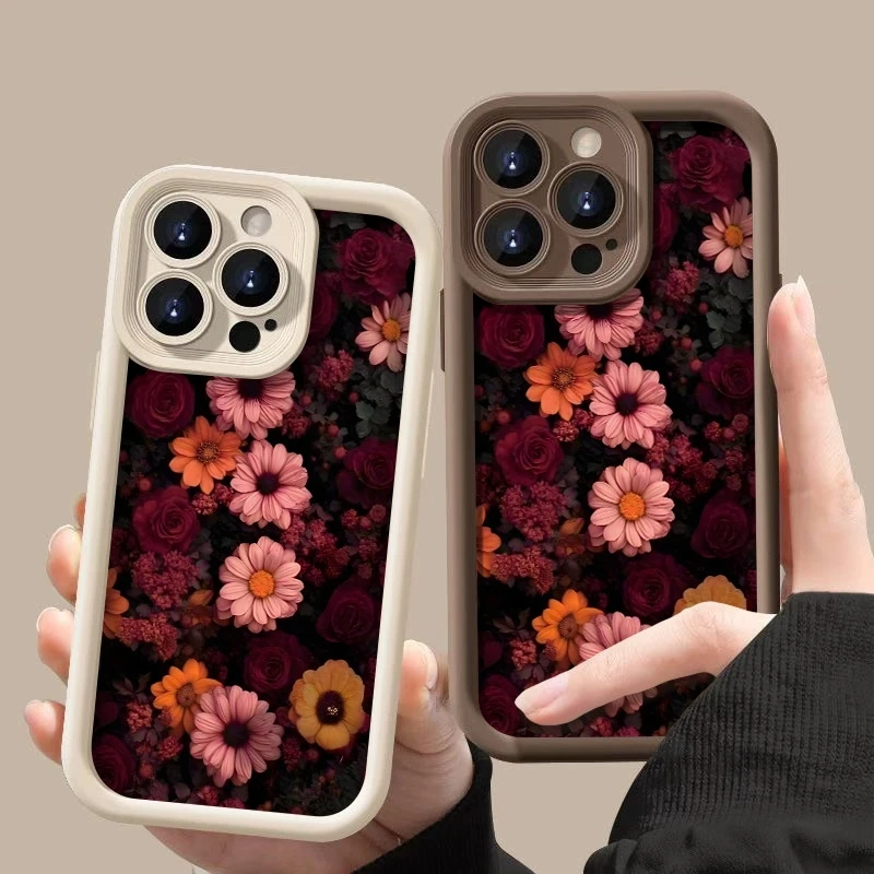 Etui na telefon Realme 14 Pro Plus 5G 14X 13 12 11 10 9 8i 8 C75 C65 C63 C55 C53, różowe, wzór chryzantemy i róży, pokrowiec z TPU