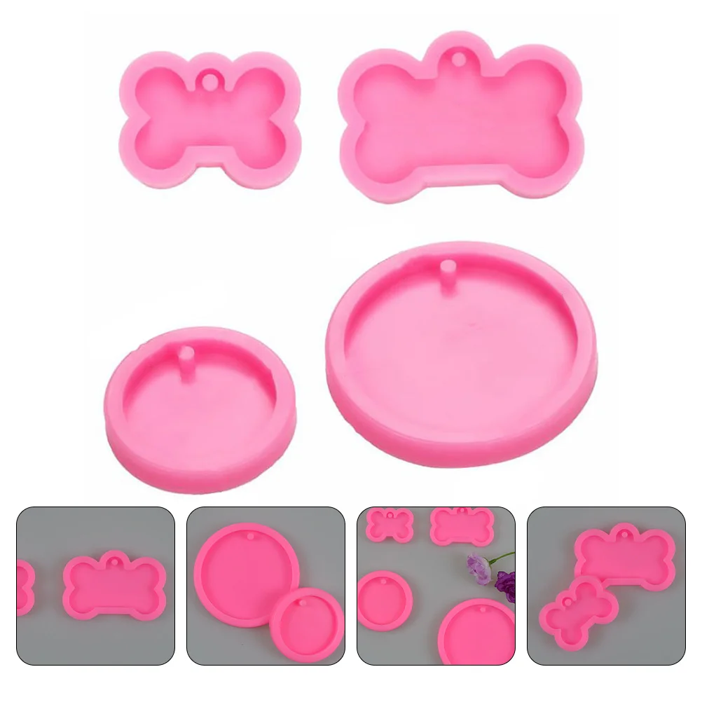 4 Pcs Tag Silicone Mold Molds for Mousse Bone Dog Casting Keychain Rosy Cake Topper