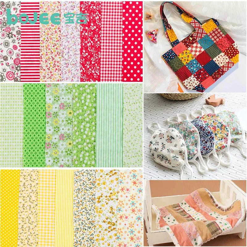 7 Buah 25X24Cm Kain Katun Bergaris Floral Campuran Kain Jahit Tenun Cetak untuk Kain Jahit Patchwork DIY Bahan Buatan Tangan