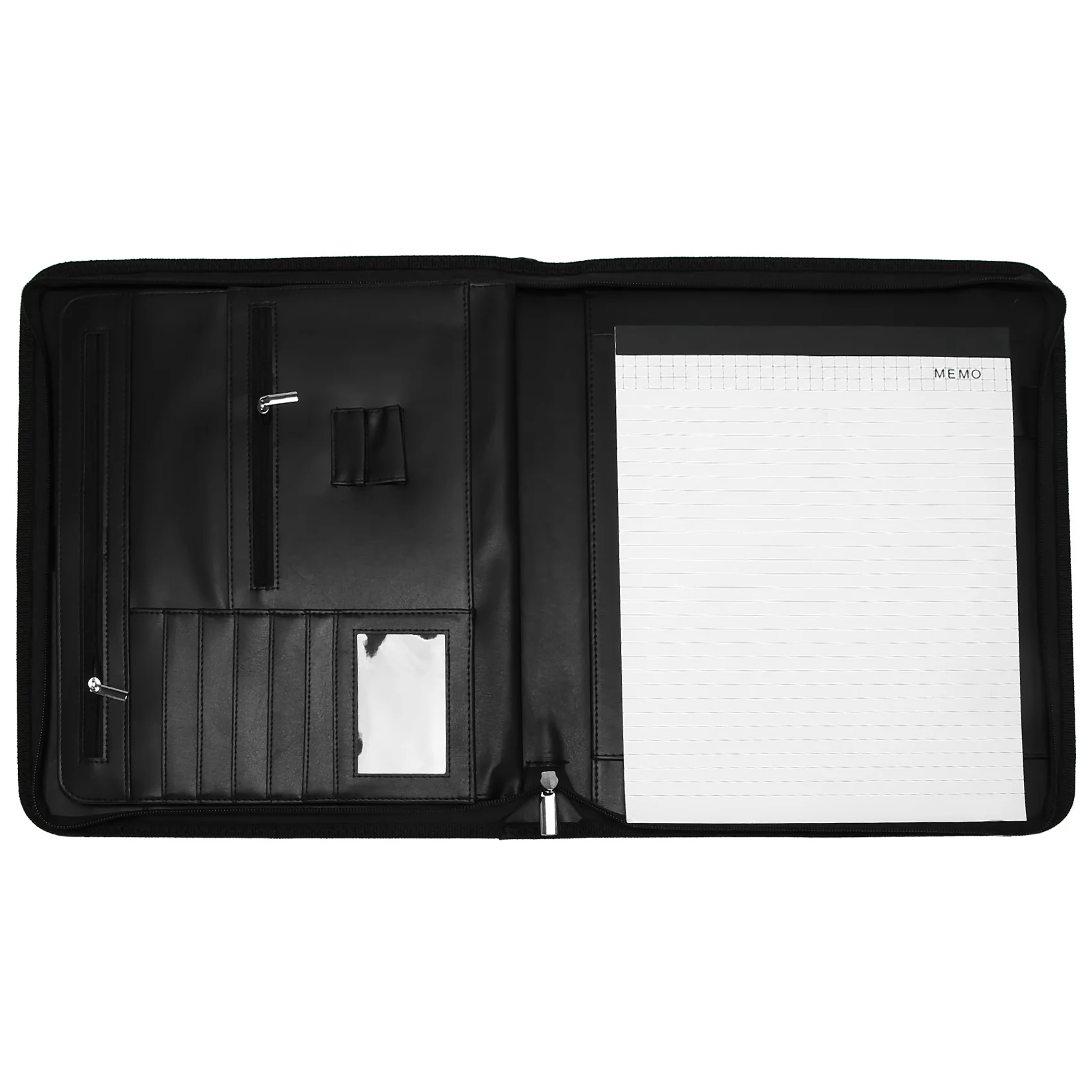 ビーガンレザーポートフォリオ、ジッパー式クロージャーフォルダー、ビジネス用ポートフォリオ、iPad、テーブルとカード、インタビュー、履歴書バインダー