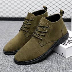 Spring Men's High Top Shoes Autumn Lace Up Leather Casual Shoes British Style Simple and Versatile Business Shoes Zapatos Hombre