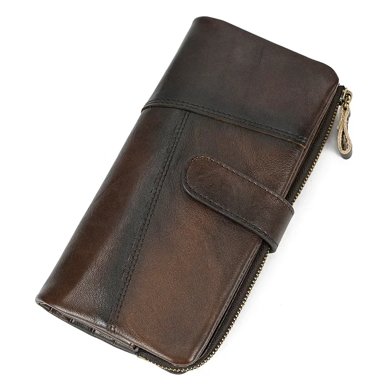 Men's Retro Genuine Leather Wallet Cowhide Long Spliced ​​wallet Multi-card Slot Fashion Clutch RFID Wallets