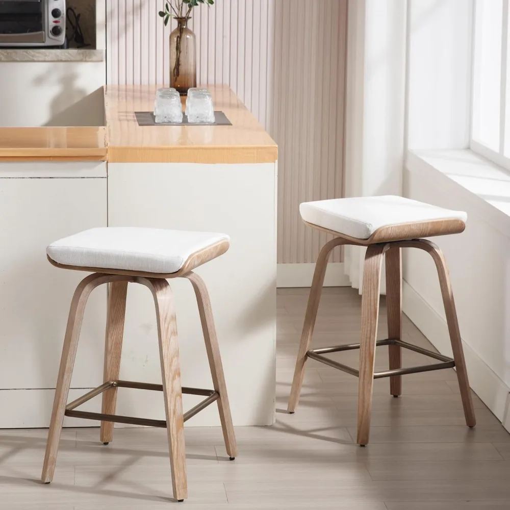 Counter Height Bar Stools Set of 2, 26 Swivel Bar Stools Saddle Backless Barstools for Kitchen Counter, Linen Counter Stools