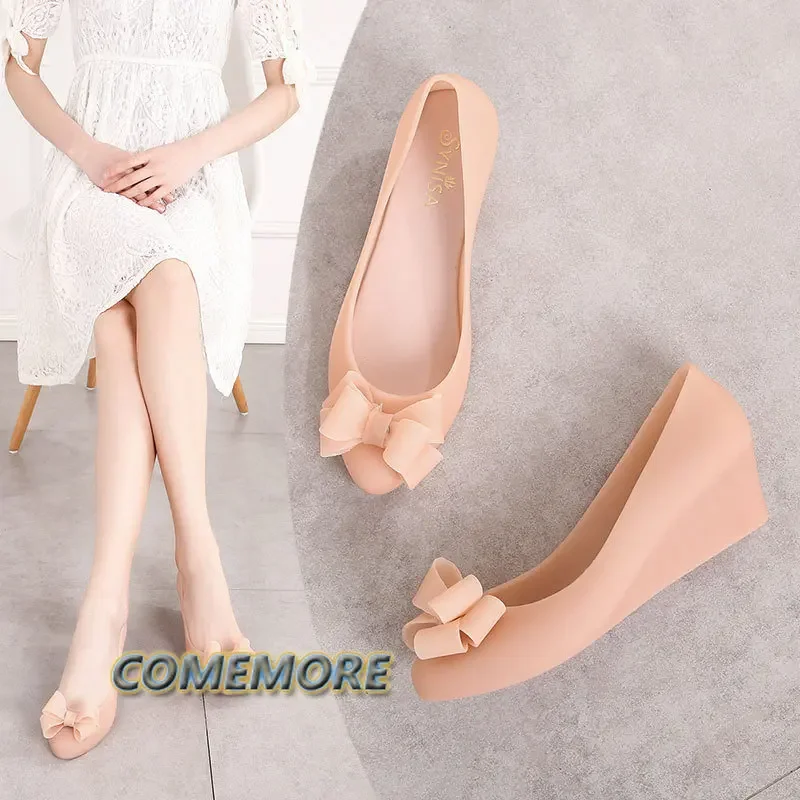 Casual Jelly Shoes Beach Sandal Woman Luxury Loafer Female Beige Shallow Mouth 2023 New Summer Platform Wedge Heels Autumn Black