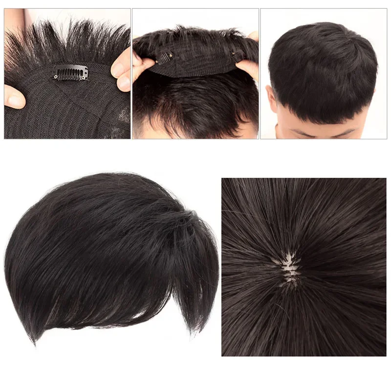 남성용 16x18cm 부분 가발, 탑 헤어 리플레이스먼트 패치, 짧은 인조모 남성용 헤어 리플레이스먼트 패치