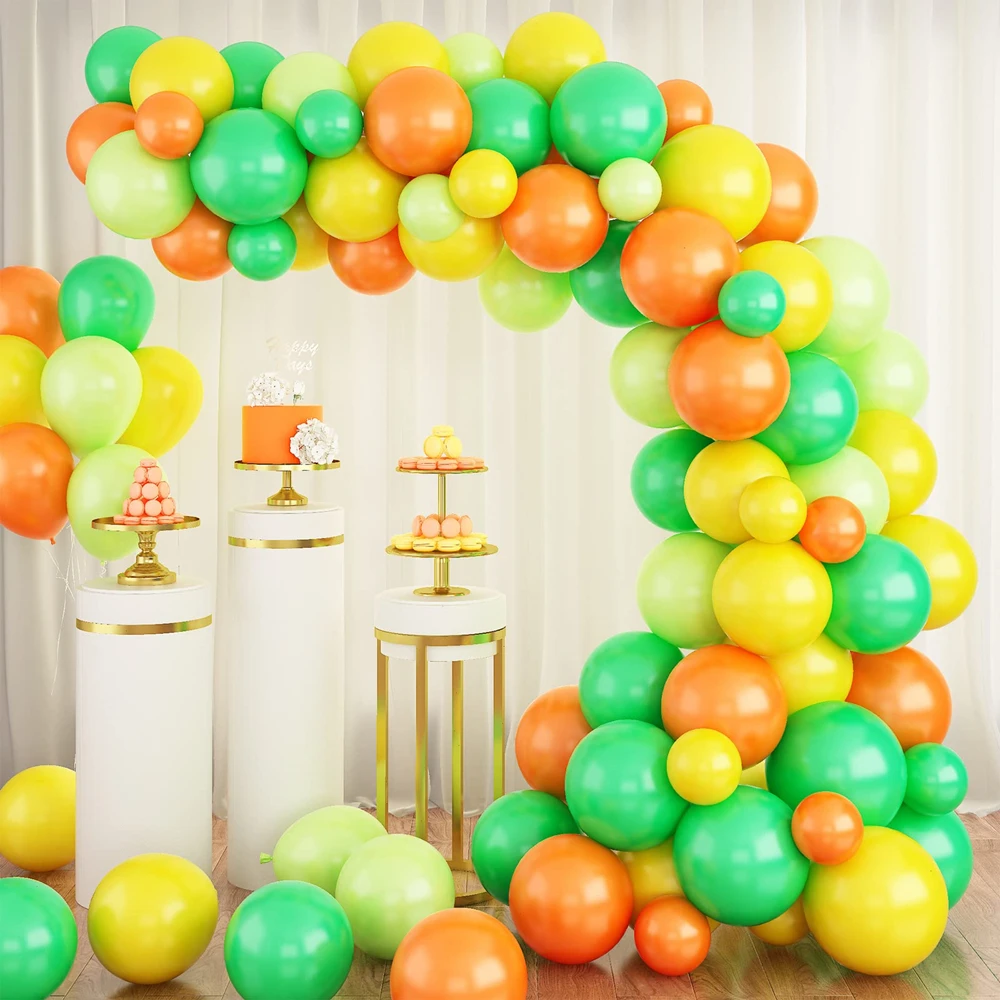 82Pcs Green Yellow Orange Latex Balloon Gold Arch Kit for Birthday Baby Shower Party Decoration