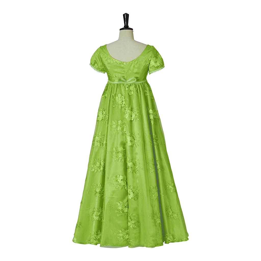 Womens Penelope Featherington Cosplay Costume Green Regency Era High Waistline Dress Jane Austin Tea Party Gown Halloween view 5