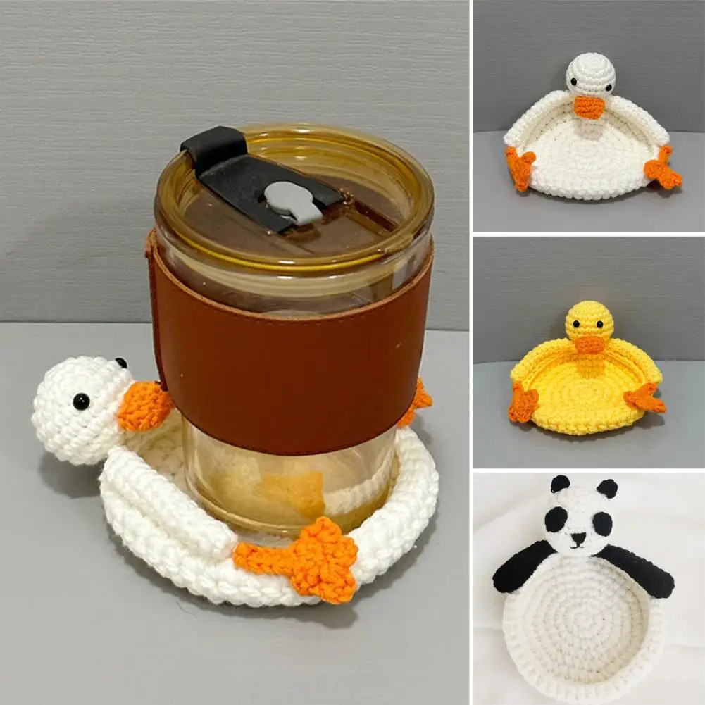 Duck Panda Crochet Coaster Handmade Heat-resistant Non-slip Table Protection Cute Duck Panda Design Cup Holder Kitchen Supplies