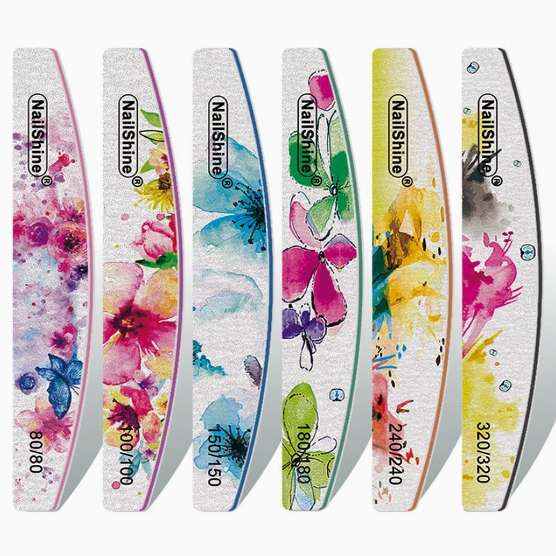 

50 шт., наждачная пилочка для ногтей с цветочным принтом, 80, 100, 150, 180, 240, пилочки для маникюра, двусторонняя моющаяся пилочка для полировки ногтей