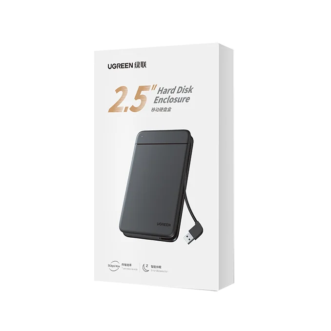 Ugreen USB a Корпус внешнего жесткого диска 2,5 дюйма Быстрая скорость 5 Гбит/с Поддержка жесткого диска SATA SSD 2,5 дюйма до 14 ТБ