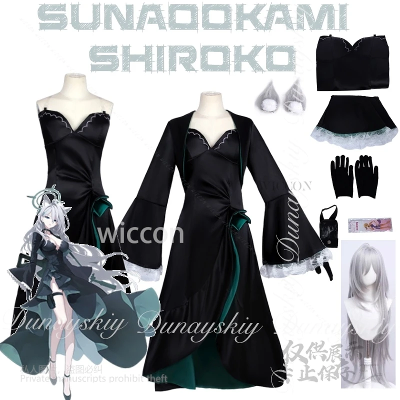 MoeMimic juego de archivo azul Sunaookami Shiroko Cosplay con el cultivo vestido negro versión ennegrecida disfraz Cos
