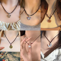 Fashion Retro Braided Rope Necklace Butterfly Chinese Style Flower Moon Safety Lock Pendant Necklace For Women Vintage Jewelry