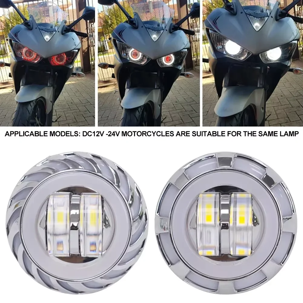Motorcycle Headlight LED Dual Color Angel Devil Eyes Headlight Projector Lens High Low Beam Strobe Spotlight DRL 12Vwhite yellow