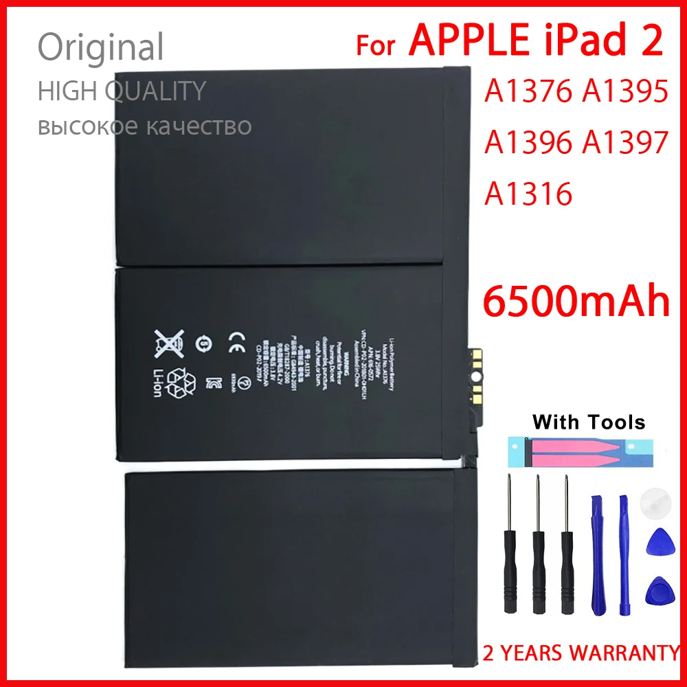 

100% Genuine A1376 Battery For iPad 2 A1395 A1396 A1397 A1316 6500mAh Replacement Tablet High Quality New Batteries With Tools